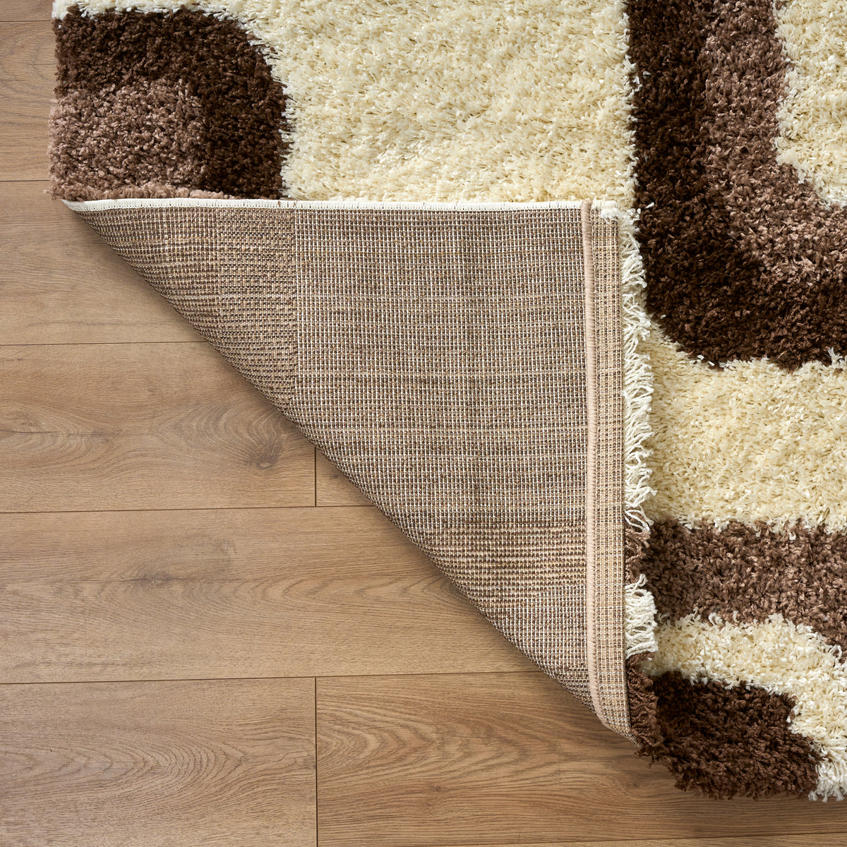 California Beige Geometric Cube Shaggy Rug, Thick 5cm Deep Pile, Rectangle and Runner Sizes, Stain Resistant