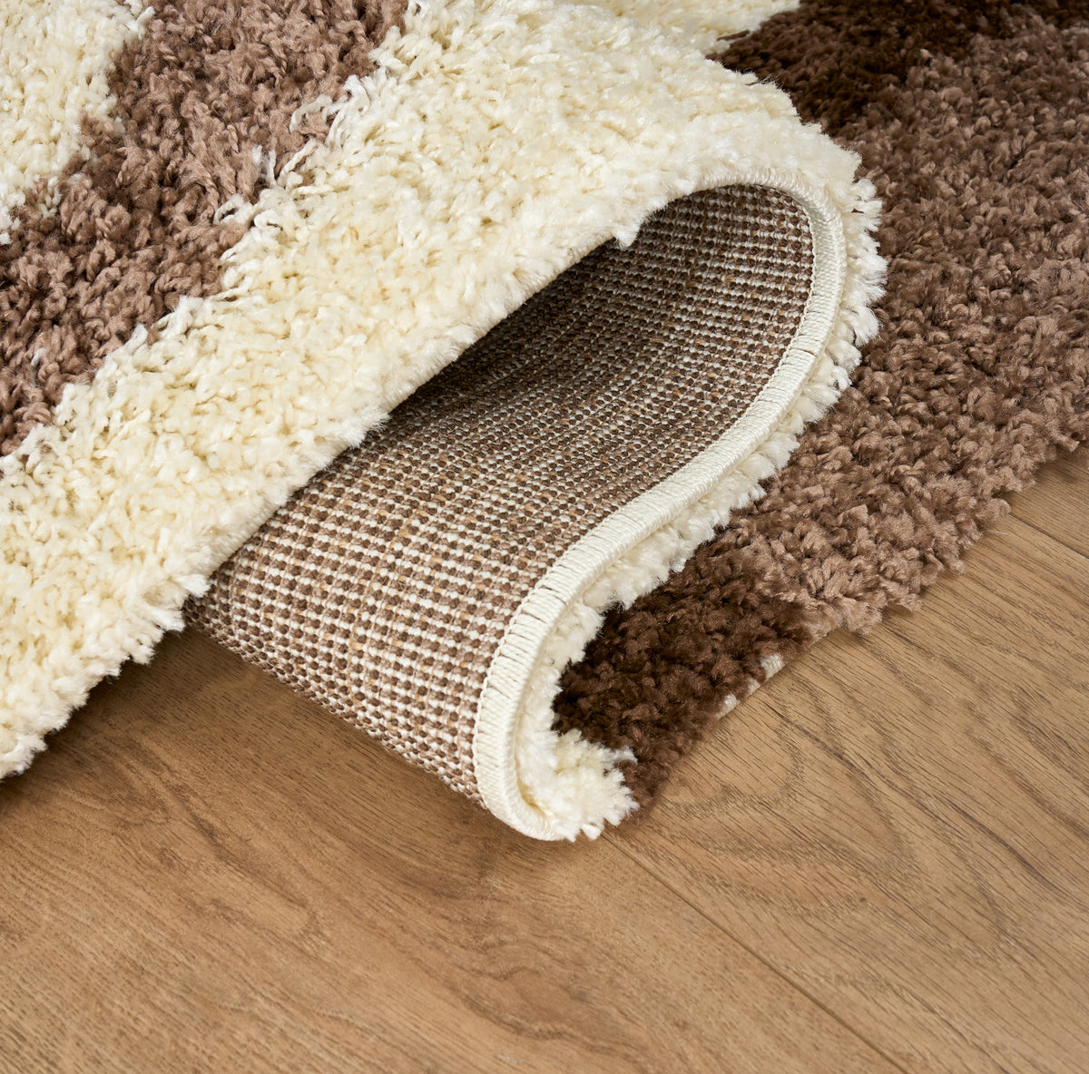 California Beige Geometric Cube Shaggy Rug, Thick 5cm Deep Pile, Rectangle and Runner Sizes, Stain Resistant
