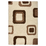 California Beige Geometric Cube Shaggy Rug, Thick 5cm Deep Pile, Rectangle and Runner Sizes, Stain Resistant
