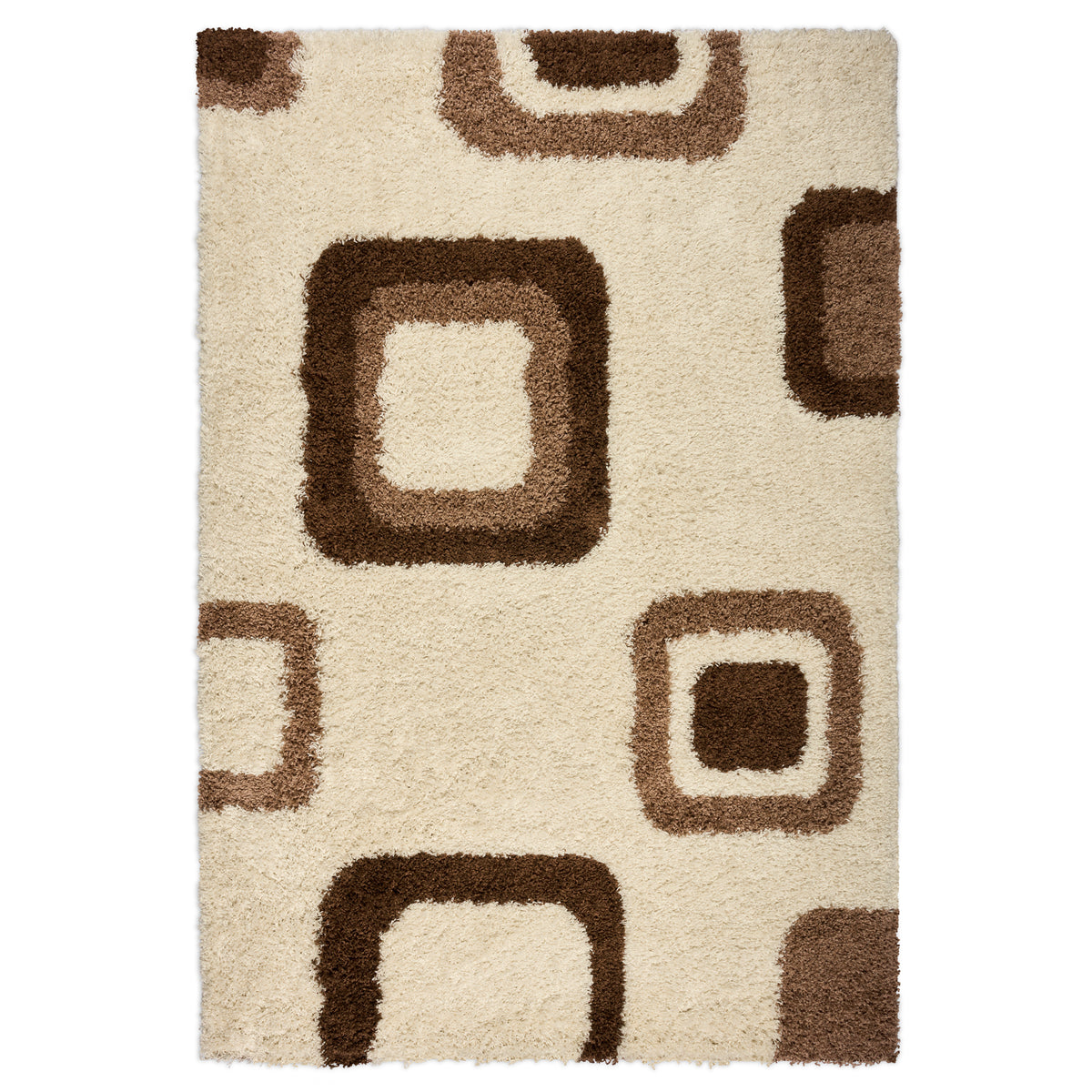 California Beige Geometric Cube Shaggy Rug, Thick 5cm Deep Pile, Rectangle and Runner Sizes, Stain Resistant