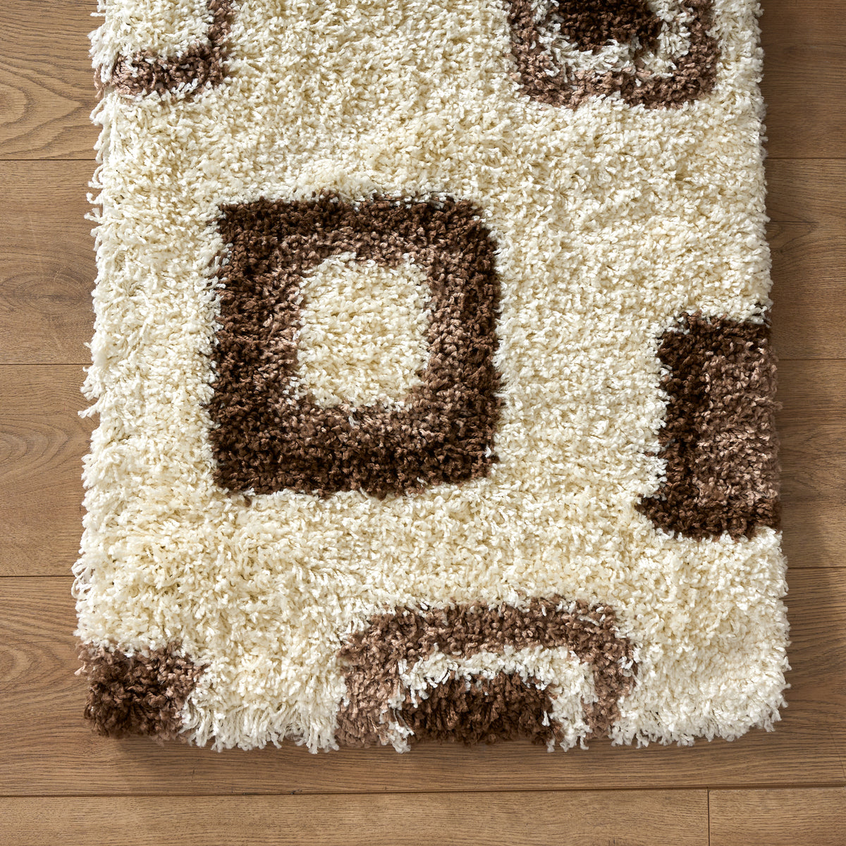 California Beige Geometric Cube Shaggy Rug, Thick 5cm Deep Pile, Rectangle and Runner Sizes, Stain Resistant
