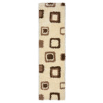 California Beige Geometric Cube Shaggy Rug, Thick 5cm Deep Pile, Rectangle and Runner Sizes, Stain Resistant