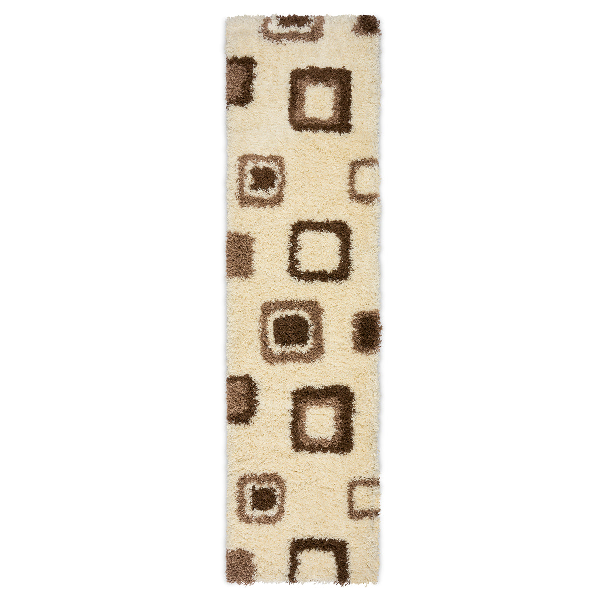 California Beige Geometric Cube Shaggy Rug, Thick 5cm Deep Pile, Rectangle and Runner Sizes, Stain Resistant