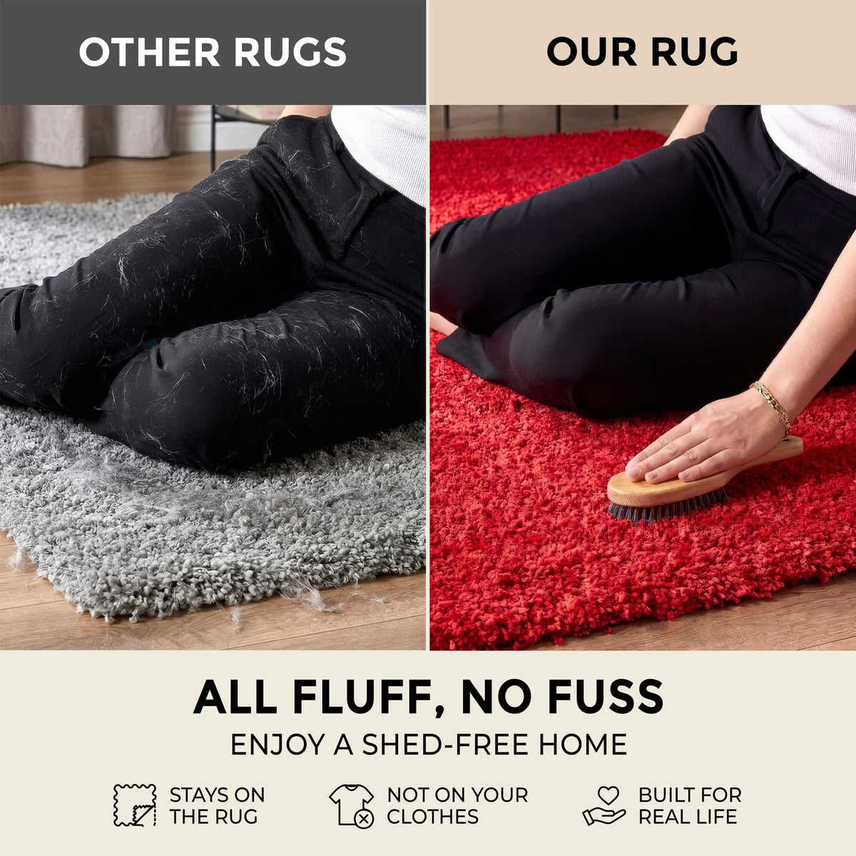 California Bright Red Shaggy Rug, Thick 5cm Deep Pile Rug for Living Room and Bedroom, Rectangle, Runner and Circles