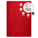 California Bright Red Shaggy Rug, Thick 5cm Deep Pile Rug for Living Room and Bedroom, Rectangle, Runner and Circles