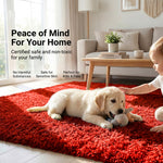 California Bright Red Shaggy Rug, Thick 5cm Deep Pile Rug for Living Room and Bedroom, Rectangle, Runner and Circles
