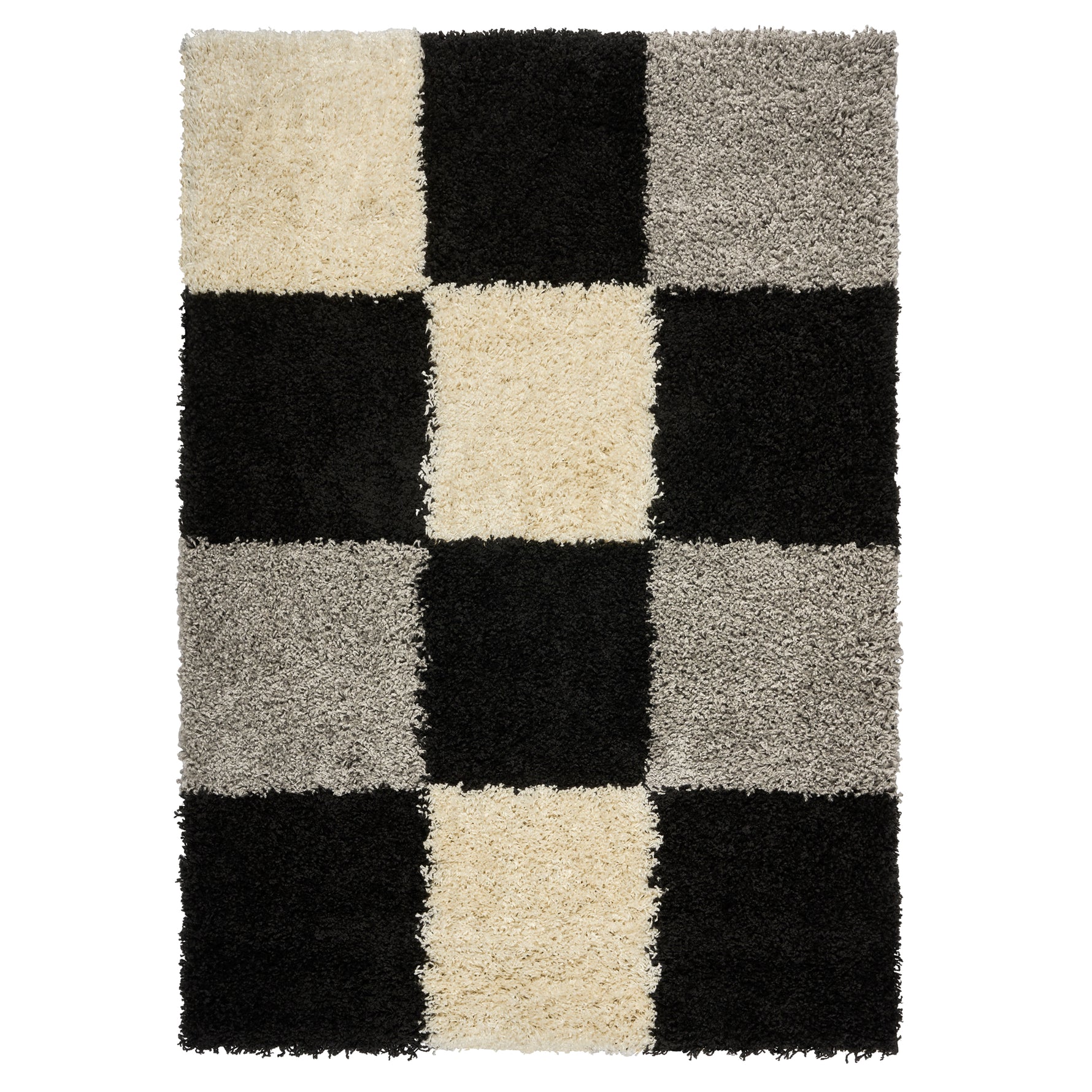 Black & Grey Checked Thick Shaggy Rug - California Rugs Rug Masters