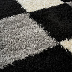 Black & Grey Checked Thick Shaggy Rug - California Rugs Rug Masters