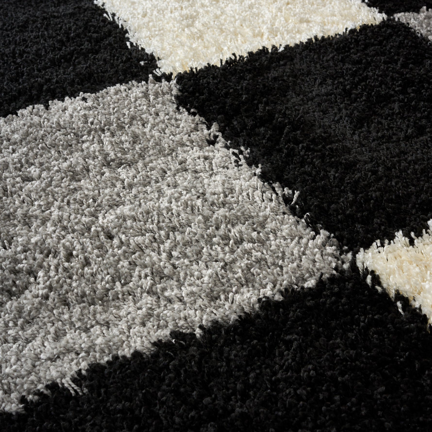 Black & Grey Checked Thick Shaggy Rug - California Rugs Rug Masters