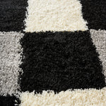 Black & Grey Checked Thick Shaggy Rug - California Rugs Rug Masters