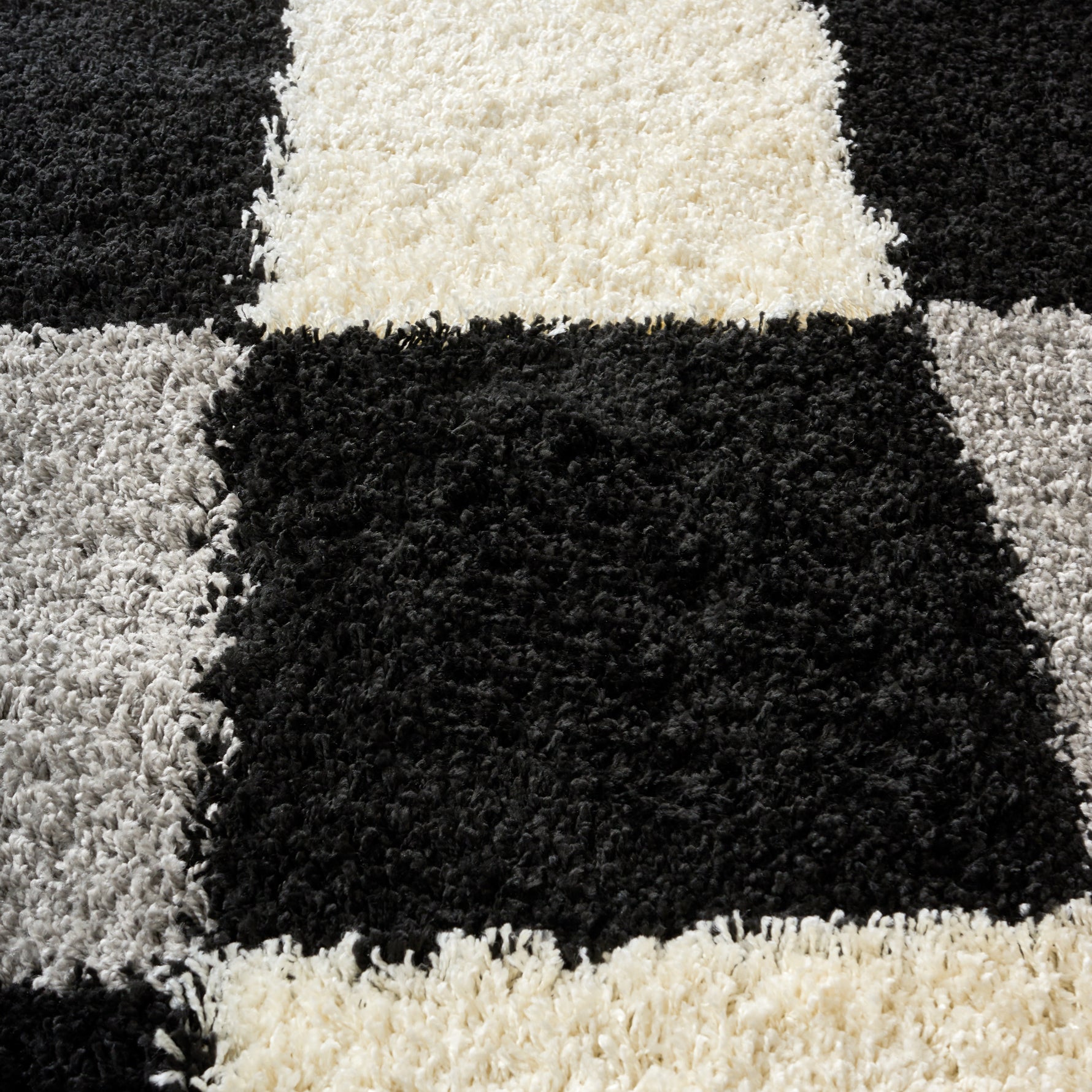 Black & Grey Checked Thick Shaggy Rug - California Rugs Rug Masters