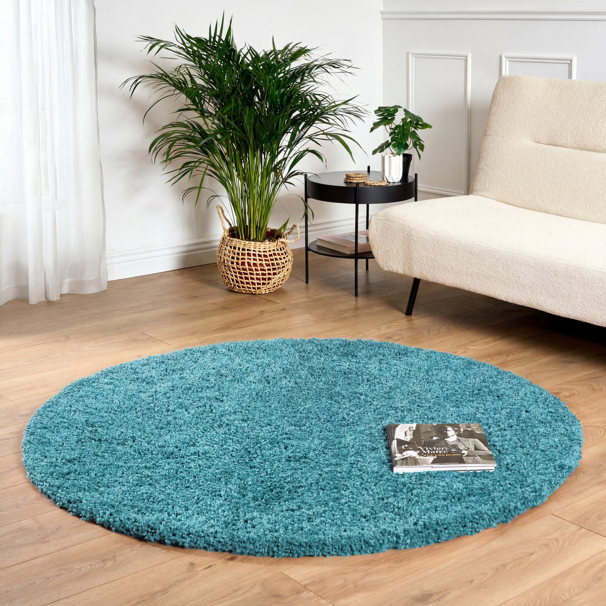 California Duck Egg Blue Shaggy Rug, 5cm Thick Pile, Soft Fluffy Polypropylene Rug, Hessian Backed, Multiple Sizes