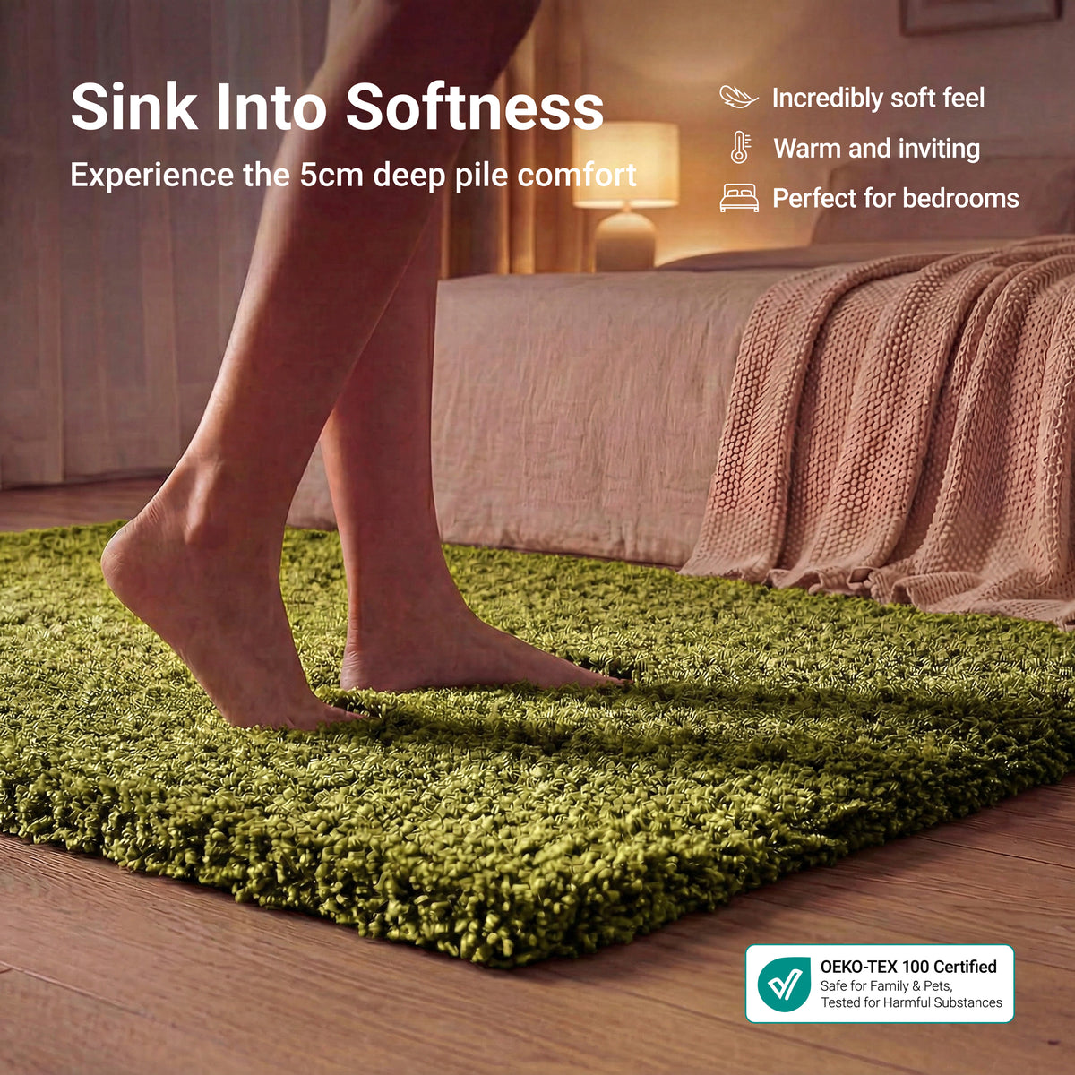 California Lime Green Shaggy Rug, Thick 5cm Deep Pile, Rectangle, Runner and Circle Sizes, Stain Resistant