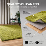California Lime Green Shaggy Rug, Thick 5cm Deep Pile, Rectangle, Runner and Circle Sizes, Stain Resistant