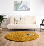 California Golden Ochre Shaggy Rug, Thick 5cm Deep Pile Rug for Living Room and Bedroom, Rectangle, Runner and Circles