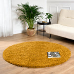 California Golden Ochre Shaggy Rug, Thick 5cm Deep Pile Rug for Living Room and Bedroom, Rectangle, Runner and Circles