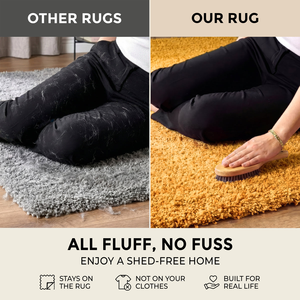 California Golden Ochre Shaggy Rug, Thick 5cm Deep Pile Rug for Living Room and Bedroom, Rectangle, Runner and Circles