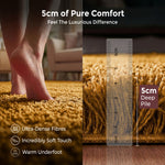 California Golden Ochre Shaggy Rug, Thick 5cm Deep Pile Rug for Living Room and Bedroom, Rectangle, Runner and Circles