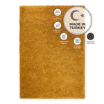 California Golden Ochre Shaggy Rug, Thick 5cm Deep Pile Rug for Living Room and Bedroom, Rectangle, Runner and Circles