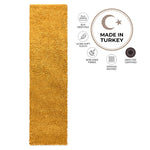 California Golden Ochre Shaggy Rug, Thick 5cm Deep Pile Rug for Living Room and Bedroom, Rectangle, Runner and Circles