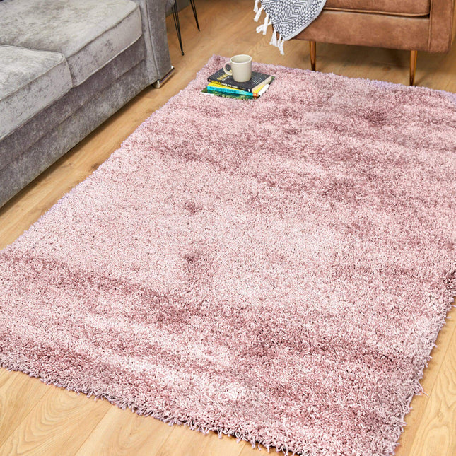 Rose Pink Plain Shaggy Rug - California-Bargainia.com