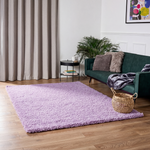 California Lilac Shaggy Rug, Thick 5cm Pile, Soft Lavender Purple Fluffy Rug, Non-Shedding, Rectangle, Runner and Round