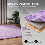 California Lilac Shaggy Rug, Thick 5cm Pile, Soft Lavender Purple Fluffy Rug, Non-Shedding, Rectangle, Runner and Round