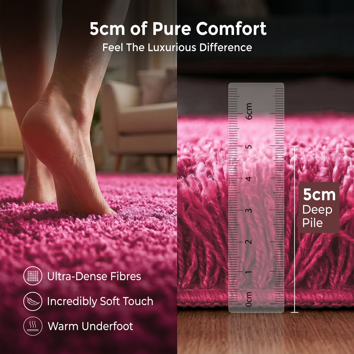 Pink Thick Shaggy Rug - California