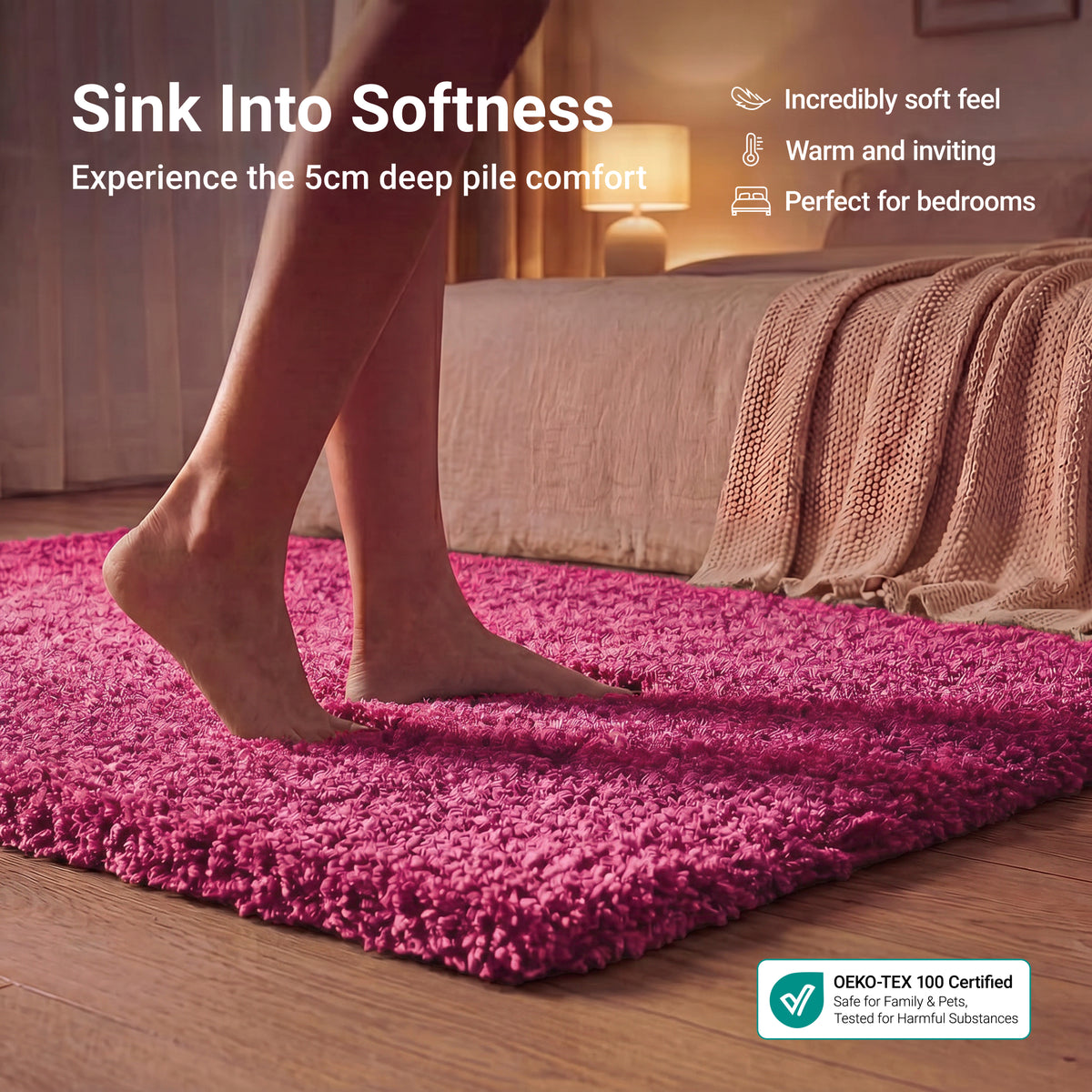 Pink Thick Shaggy Rug - California