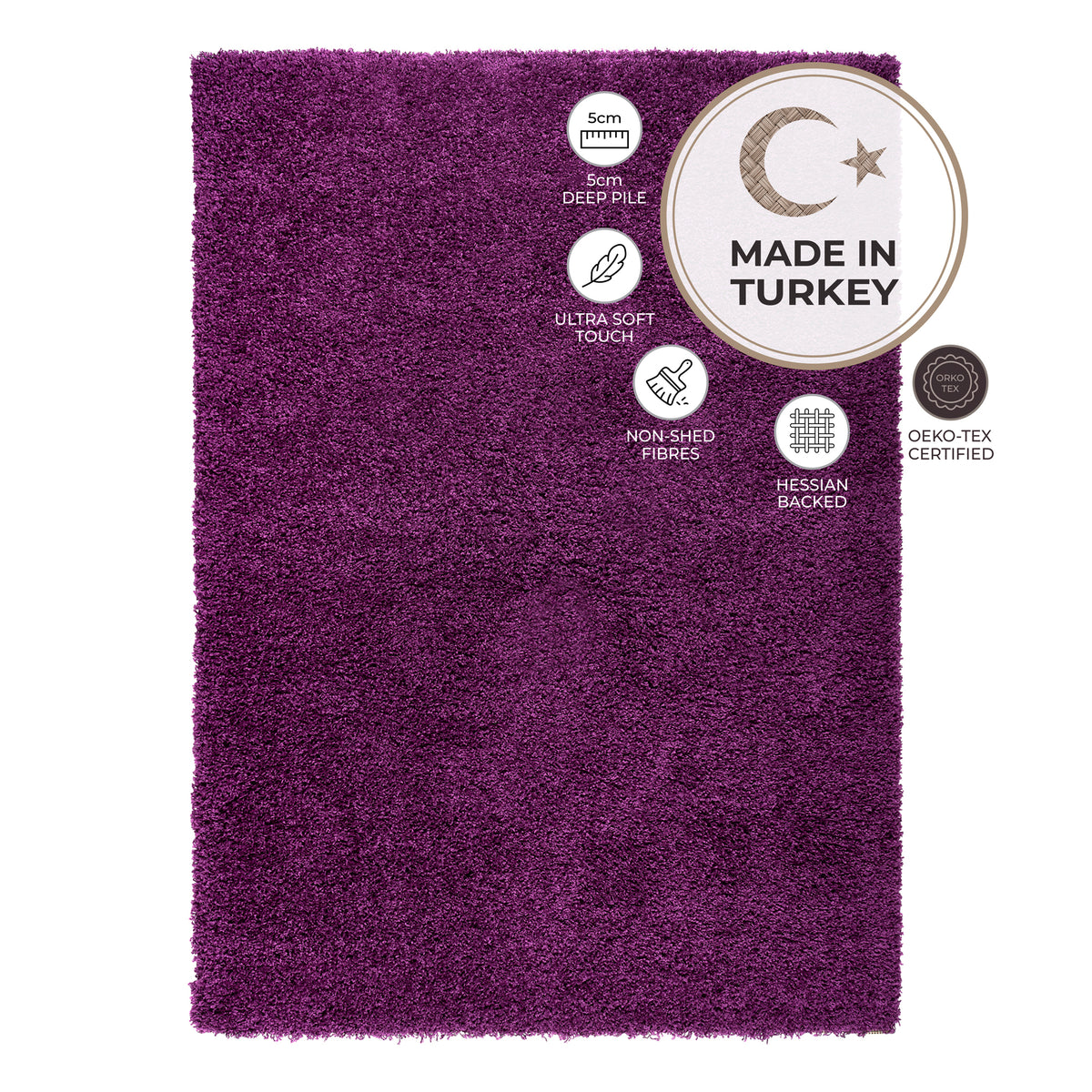 Purple Thick Shaggy Rug - California