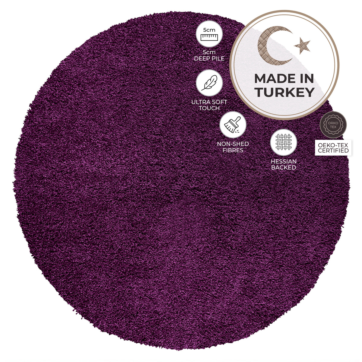 Purple Thick Shaggy Rug - California