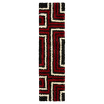 California Red Tides Shaggy Rug, Thick 5cm Deep Pile Geometric Rug for Living Room and Bedroom, Non-Shedding