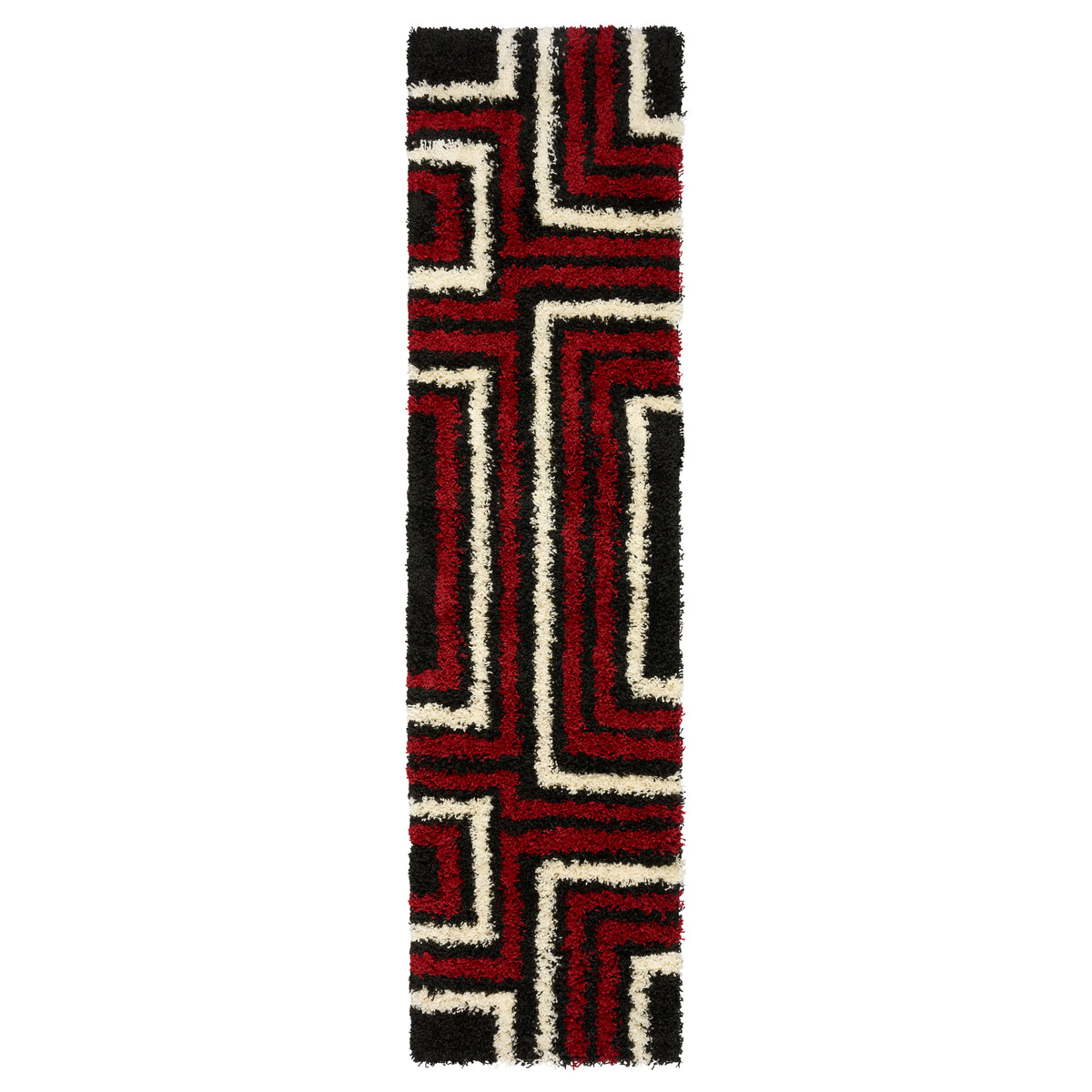 California Red Tides Shaggy Rug, Thick 5cm Deep Pile Geometric Rug for Living Room and Bedroom, Non-Shedding
