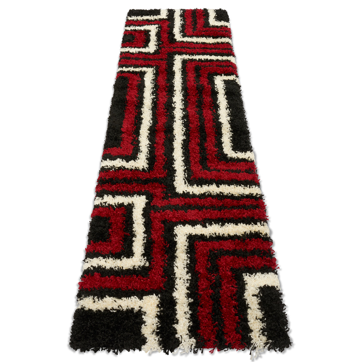 California Red Tides Shaggy Rug, Thick 5cm Deep Pile Geometric Rug for Living Room and Bedroom, Non-Shedding