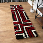 California Red Tides Shaggy Rug, Thick 5cm Deep Pile Geometric Rug for Living Room and Bedroom, Non-Shedding