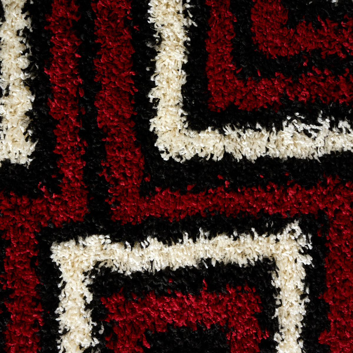 California Red Tides Shaggy Rug, Thick 5cm Deep Pile Geometric Rug for Living Room and Bedroom, Non-Shedding