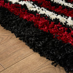 California Red Tides Shaggy Rug, Thick 5cm Deep Pile Geometric Rug for Living Room and Bedroom, Non-Shedding