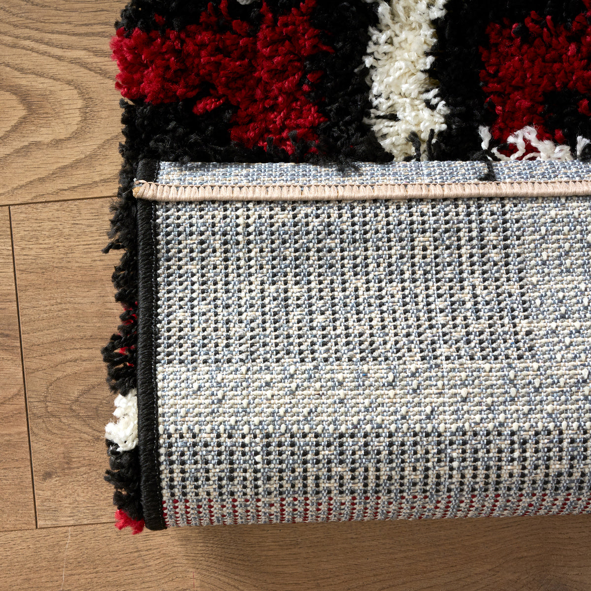 California Red Tides Shaggy Rug, Thick 5cm Deep Pile Geometric Rug for Living Room and Bedroom, Non-Shedding