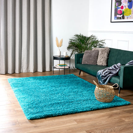 Teal Blue Thick Shaggy Rug - California