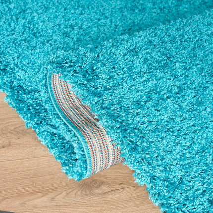 Teal Blue Thick Shaggy Rug - California