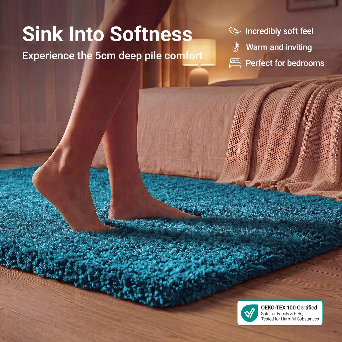 Teal Blue Thick Shaggy Rug - California