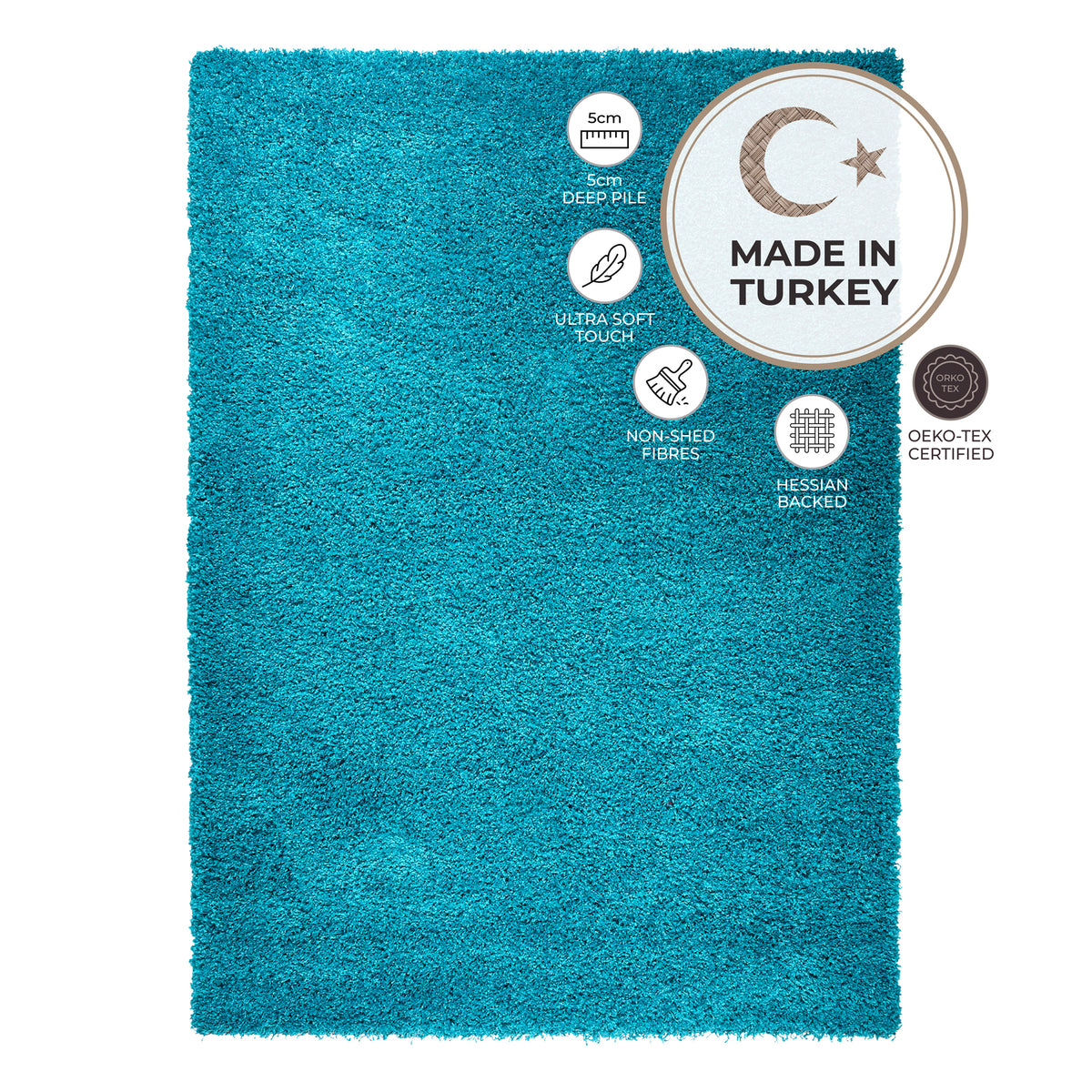 Teal Blue Thick Shaggy Rug - California