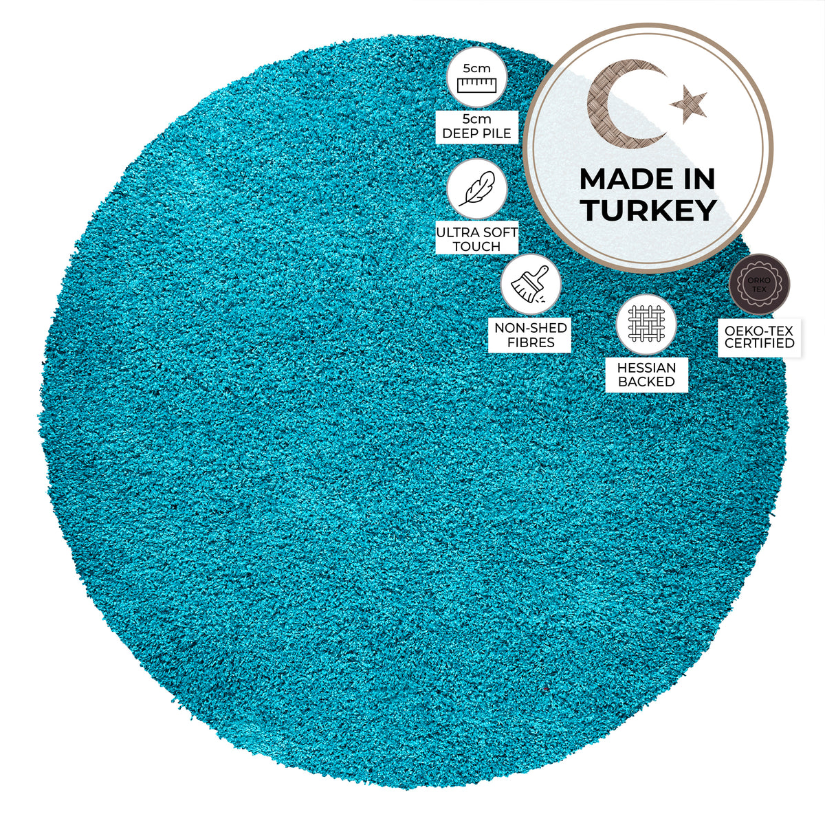 Teal Blue Thick Shaggy Rug - California