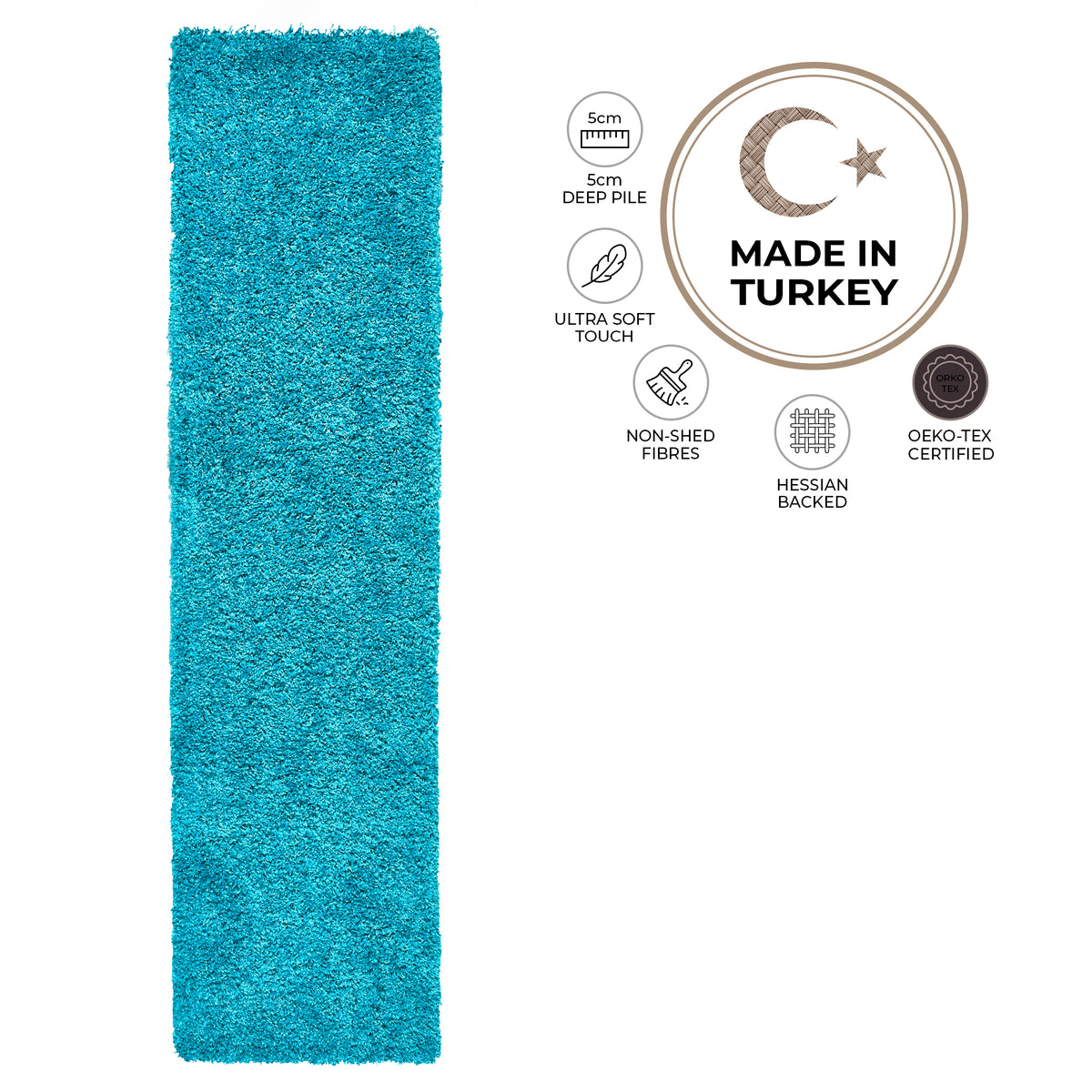 Teal Blue Thick Shaggy Rug - California