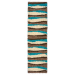 California Teal Waves Geometric Shaggy Rug, Thick 5cm Deep Pile, Rectangle and Runner Sizes, Stain Resistant