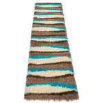 California Teal Waves Geometric Shaggy Rug, Thick 5cm Deep Pile, Rectangle and Runner Sizes, Stain Resistant