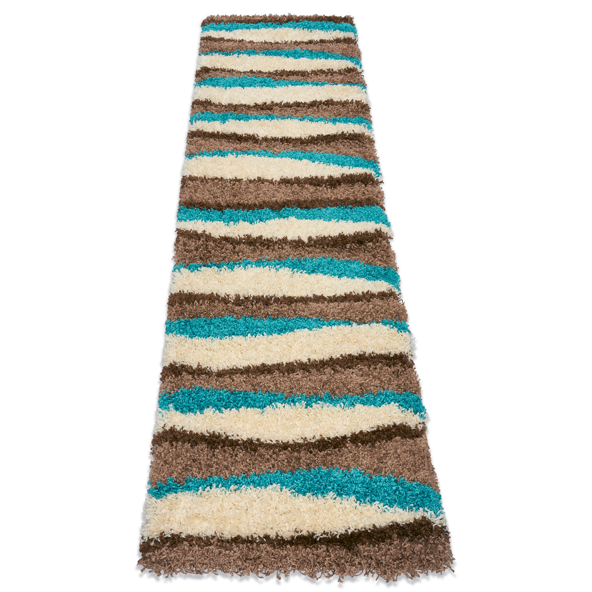 California Teal Waves Geometric Shaggy Rug, Thick 5cm Deep Pile, Rectangle and Runner Sizes, Stain Resistant