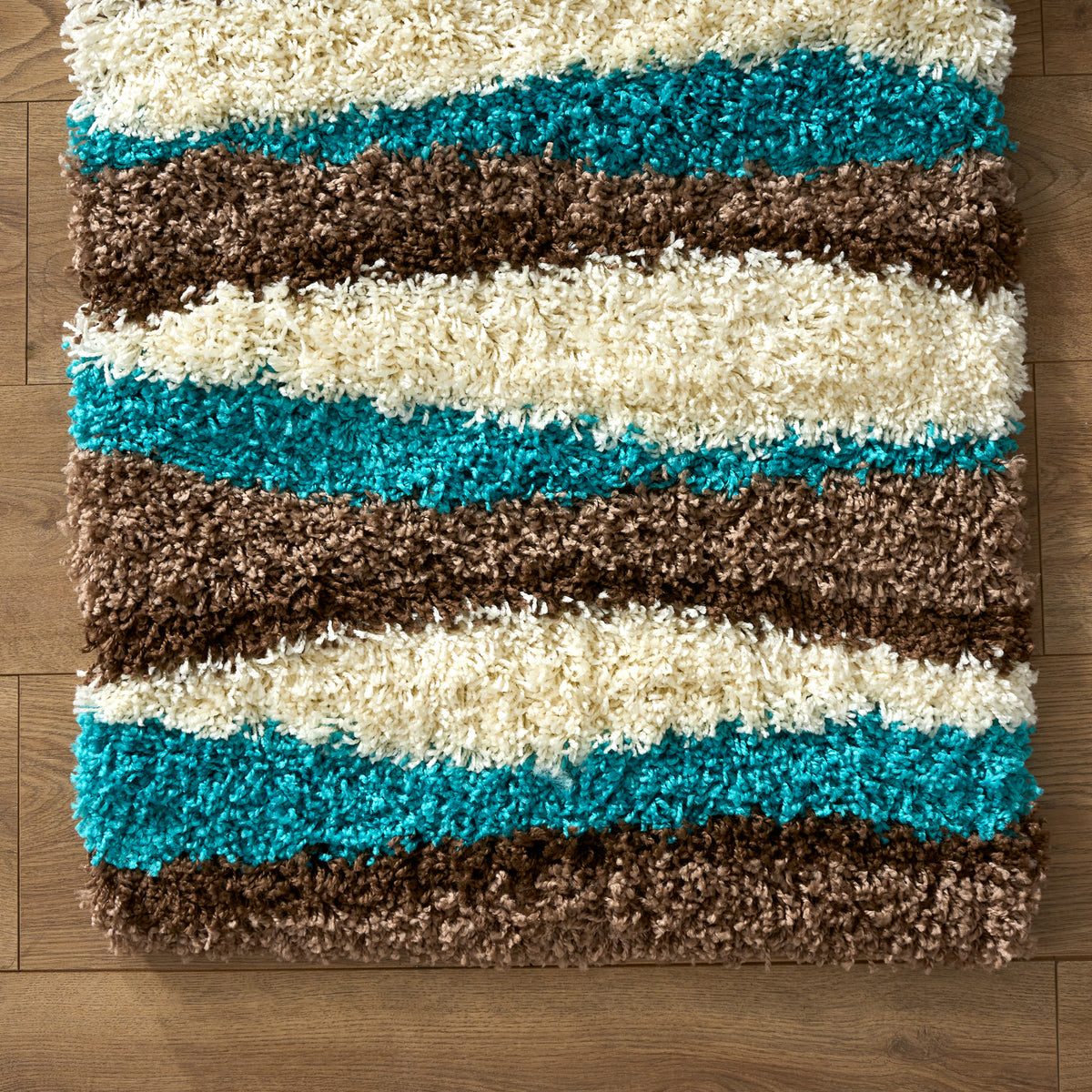 California Teal Waves Geometric Shaggy Rug, Thick 5cm Deep Pile, Rectangle and Runner Sizes, Stain Resistant