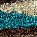 California Teal Waves Geometric Shaggy Rug, Thick 5cm Deep Pile, Rectangle and Runner Sizes, Stain Resistant