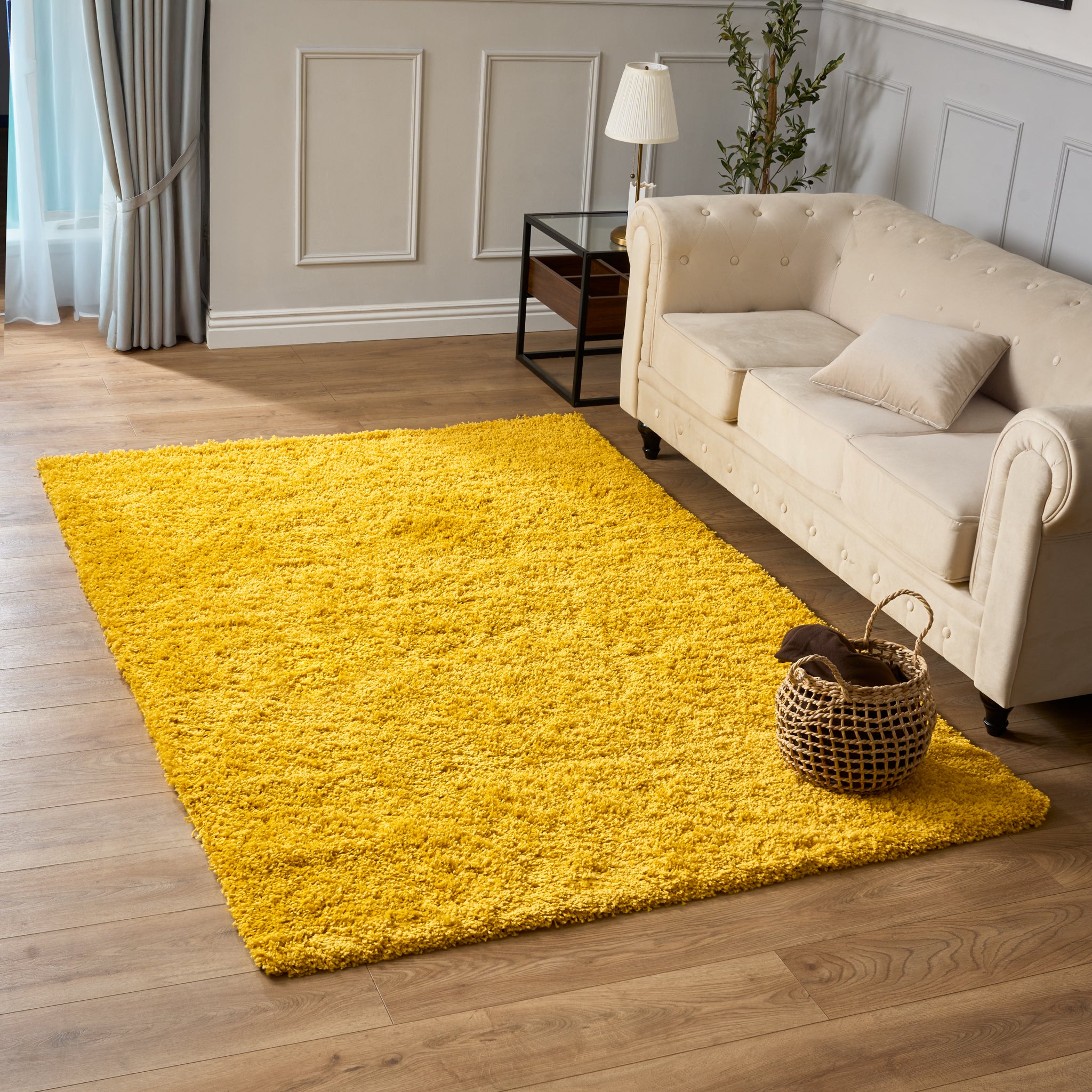 Tapis épais à poils longs jaune moutarde - Californie